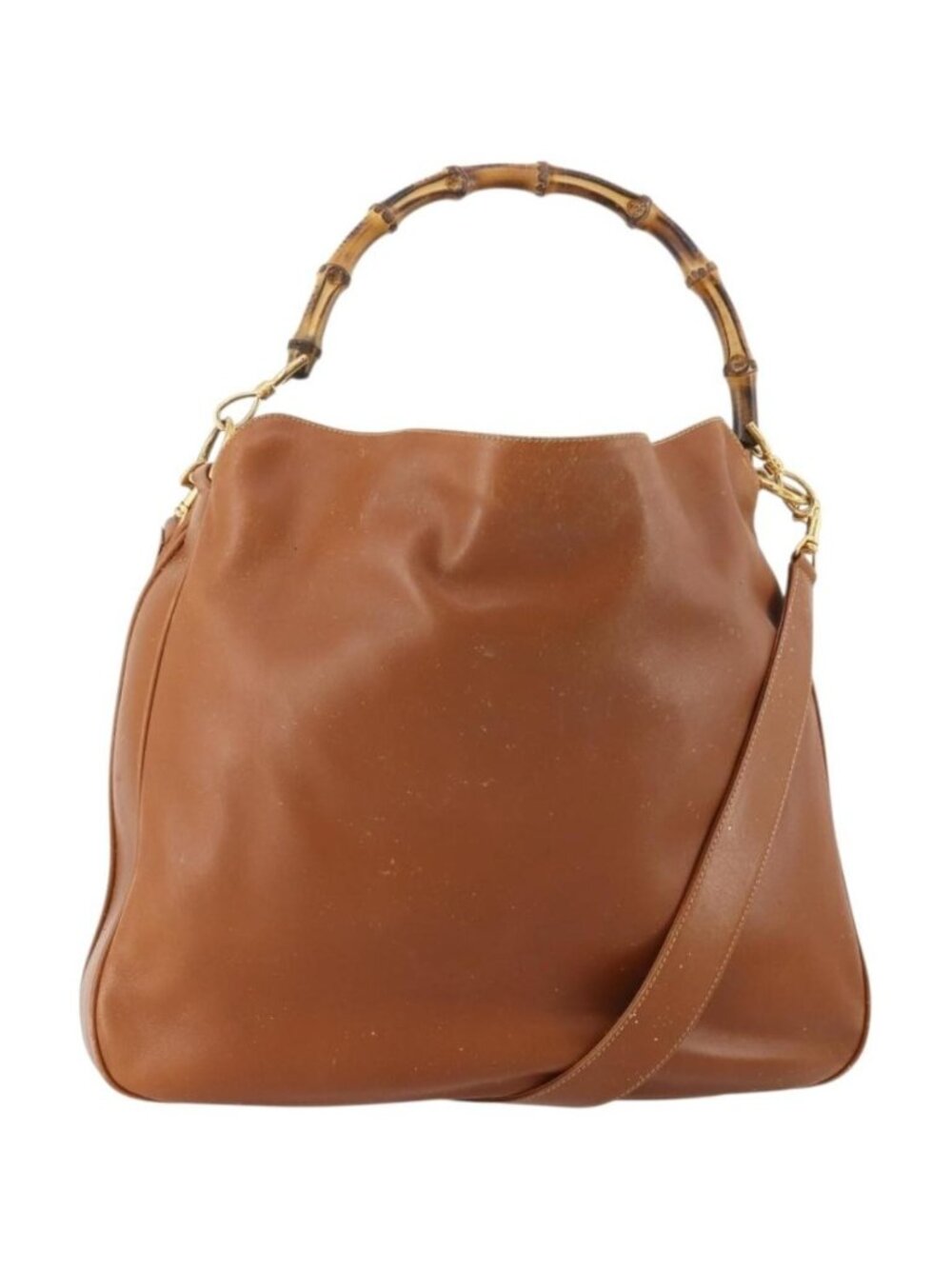 GUCCI Bamboo Shoulder Bag Leather 2way Brown Gold 001 1577